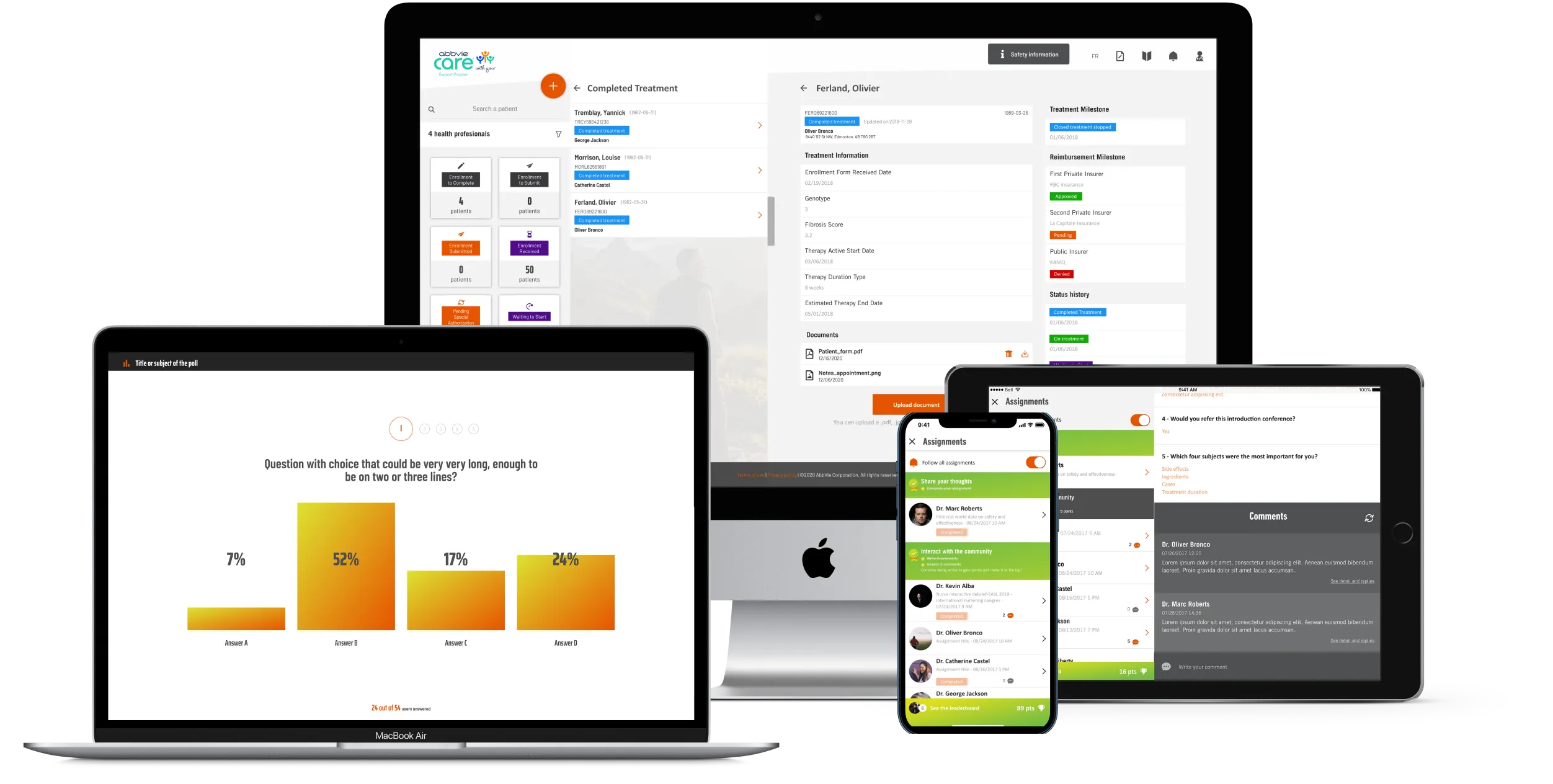 Abbvie ecosystem representing mobile app, Web app and management console